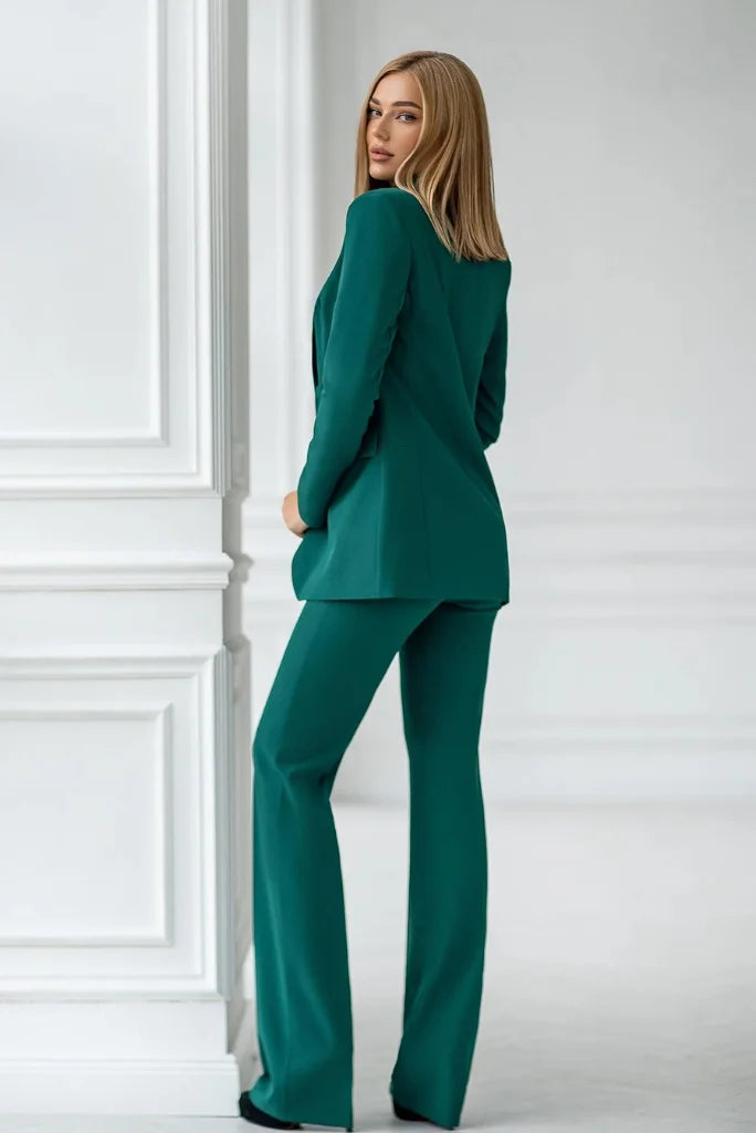 Teal Green Regular Fit 3 Piece Suit for Women, Classic Single Breasted