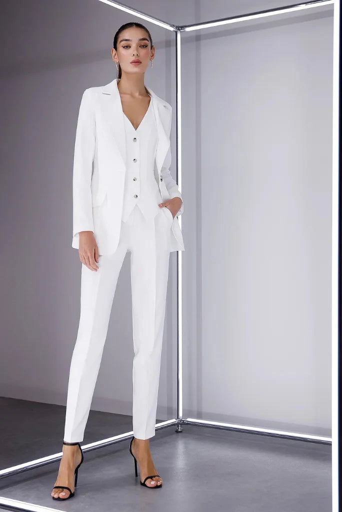 Women's White Single Breasted 3 Piece Suit, Formal Suit for Office and Meetings 42 / 24 Women's White Single Breasted 3 Piece Suit, Formal Suit for Office and Meetings 42 / 24