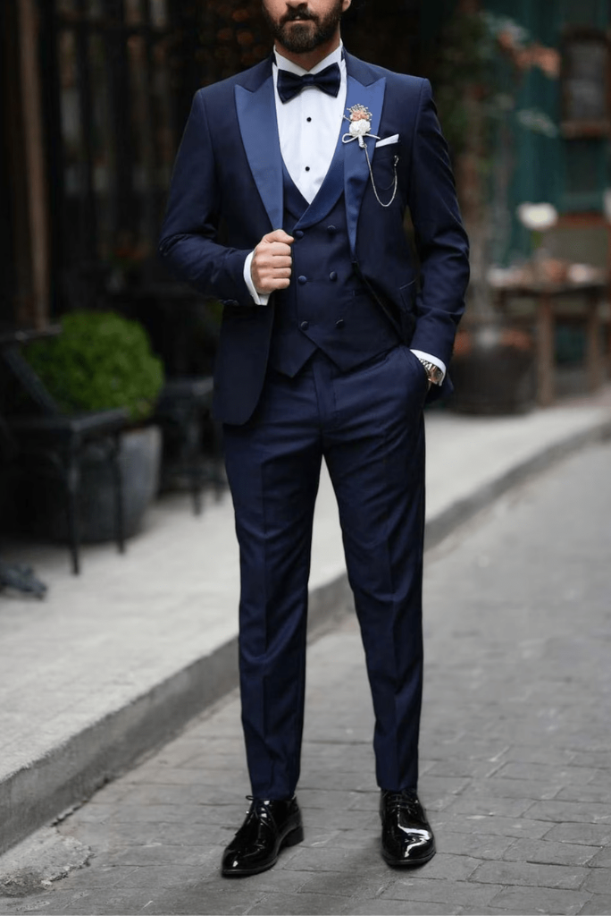 Men Blue 3 Piece Suit Slim Fit Tuxedo Suit Wedding Suit SAINLY