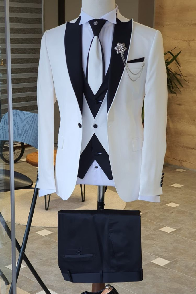 Men White 3 Piece Suit Tuxedo Suit Wedding Suit SAINLY