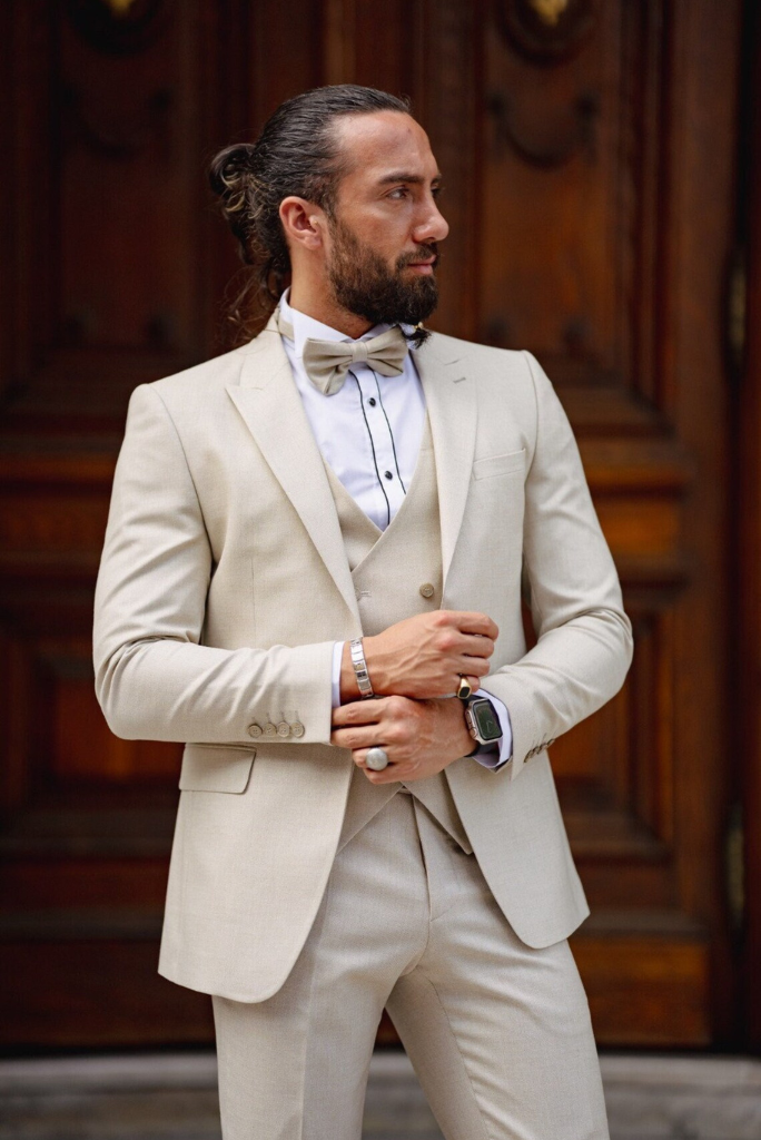 Men Wedding Suit Cream 3 Piece Suit Elegant Slim Fit Suits SAINLY 38 / Custom