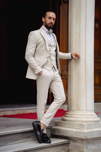 Men Wedding Suit Beige 3 Piece Suit Elegant Slim Fit Suits SAINLY