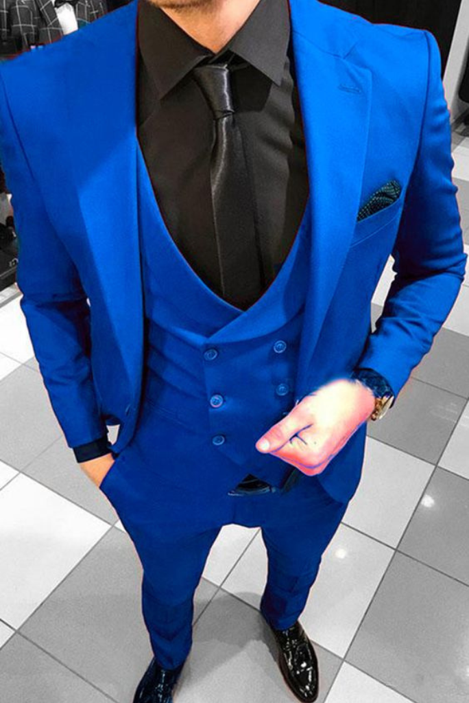 Men 3 Piece Suit Wedding Suit Elegant Blue Party Wear Suit Set Sainly