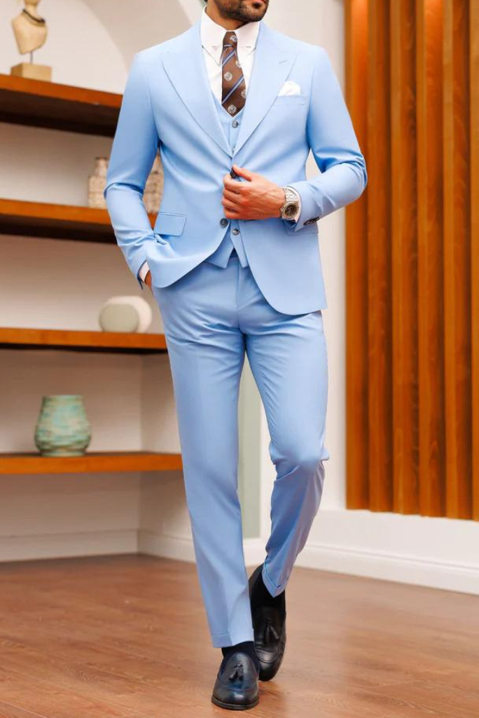 Men Sky Blue 3 Piece Suit Slim Fit Suit Wedding Suit Sainly