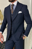 Men 3 Piece Suit Navy Blue Elegant Clothing Wedding Suit SAINLY