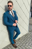 Men 3 Piece Wedding Suit Teal Blue Formal Suit Dinner Suit Sainly