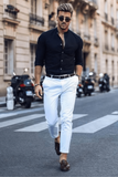 Men Office Casual Outfit Navy Blue With White Pant Wedding SAINLY
