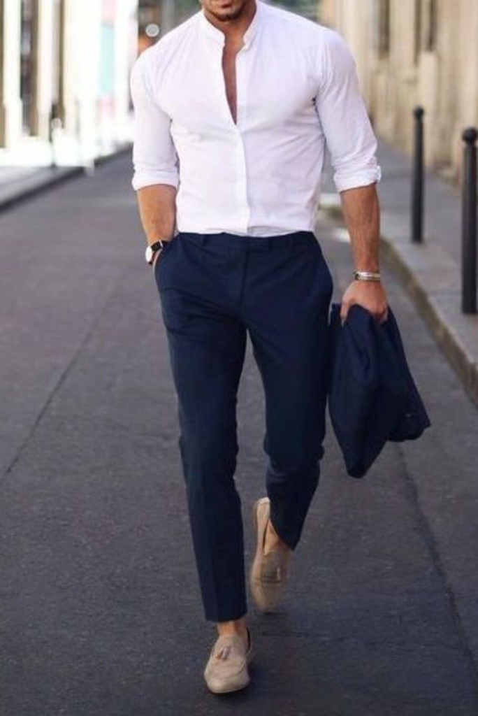Men's Formal Wedding Outfit White Shirt With Blue Pant Formal Party Wear  Elegant Shirt Pant Groomsmen Gift For Him
