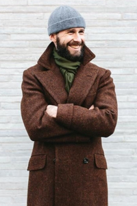 Men Brown long Overcoat Tweed Vintage Coat Winter Jacket Sainly