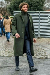 Men Green Long Overcoat Winter Woolen Coat Tweed Party Wear Sainly