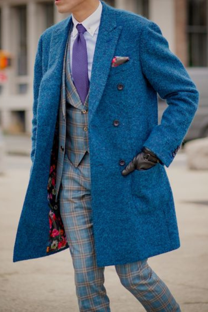 Men Blue Long Overcoat Winter Long Jacket Tweed Overcoat Sainly