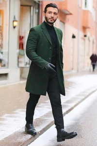 Men Green Tweed Overcoat Winter Woolen Trench Coat Long Coat Sainly