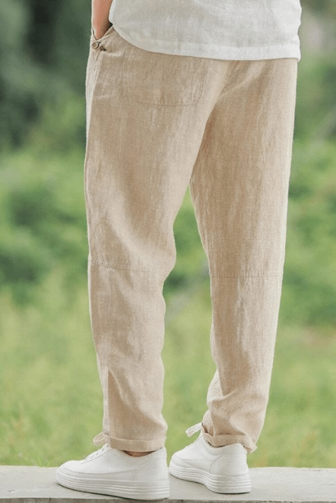 Basic Men's Cotton Linen Pants Male Casual Solid Color Breathable