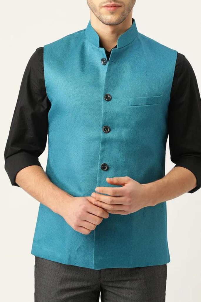 Men Green Nehru Jacket Indian Royal Wedding Jacket Waistcoat Sainly
