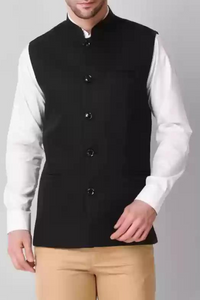 Men Black Nehru Jacket Traditional Formal Wedding Black Jacket Sainly