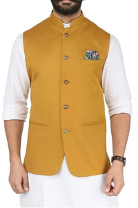 Men Nehru Jacket Indian Royal Wedding Yellow Jacket Waistcoat Sainly