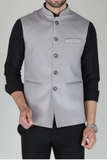 Men Nehru Party Wear Jacket Grey Wedding Jacket Formal Wear Sainly