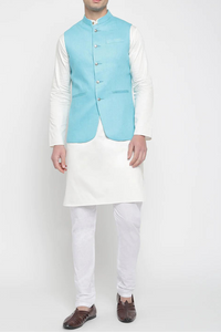 Men Sky Blue Nehru Jacket Formal Wedding Jacket Diwali Jacket Sainly