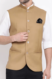 Men Nehru Jacket Formal Wedding Half Jacket Beige Diwali Jacket Sainly