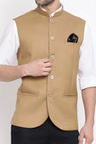 Men Nehru Jacket Formal Wedding Half Jacket Beige Diwali Jacket Sainly