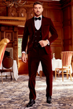 Men Three Piece Suit Velvet Maroon Slim Fit Suit Winter Suits Sainly 