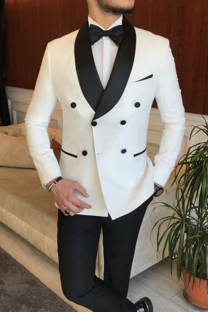 Double Breasted Suit Wedding Two Piece Suits White Suit Sainly