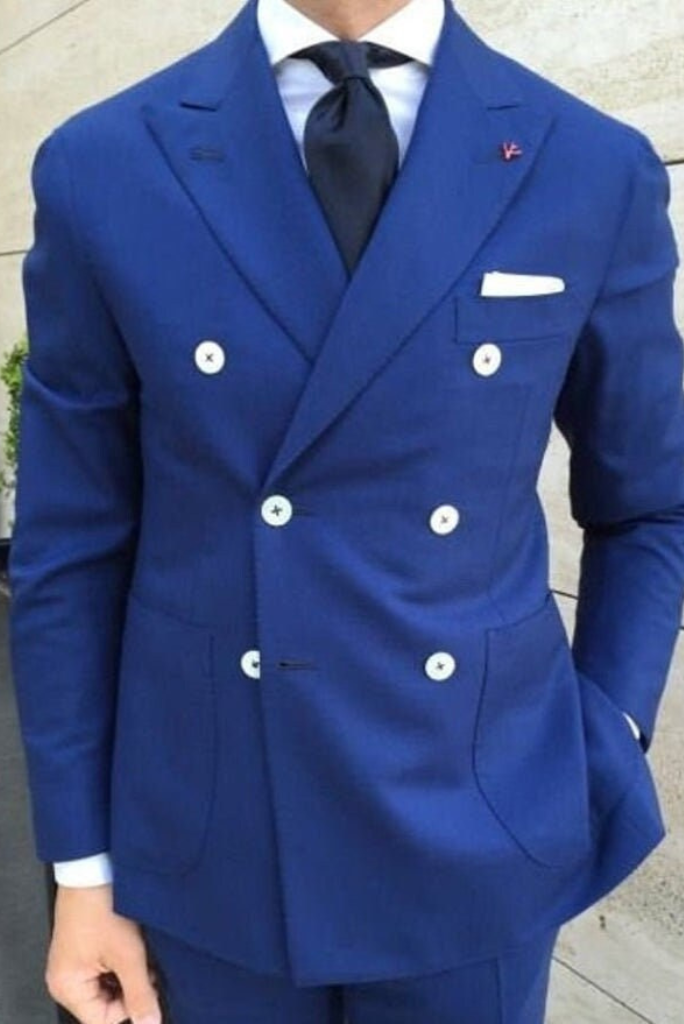 Men's Two Piece Suit Blue Double Breasted Suit Wedding Suit Sainly