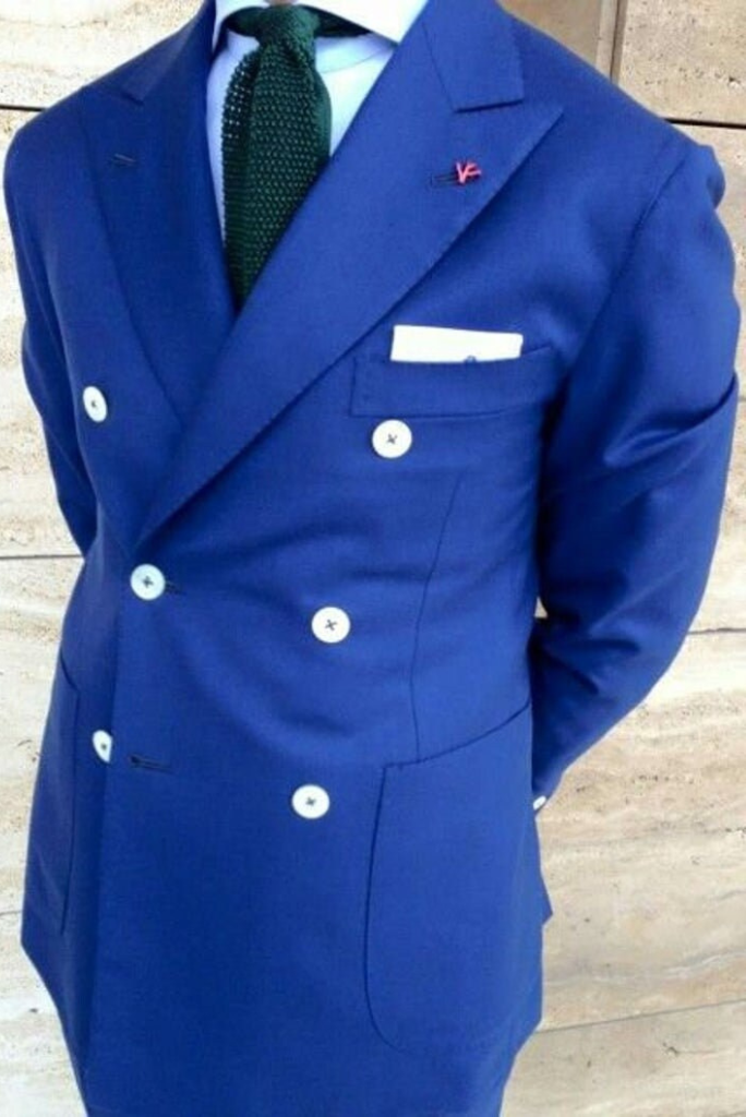 Men's Two Piece Suit Blue Double Breasted Suit Wedding Suit Sainly
