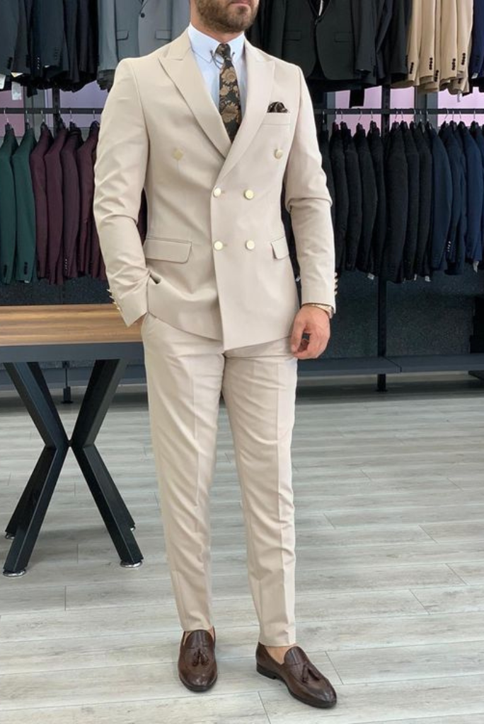 Double breasted best sale tan suit