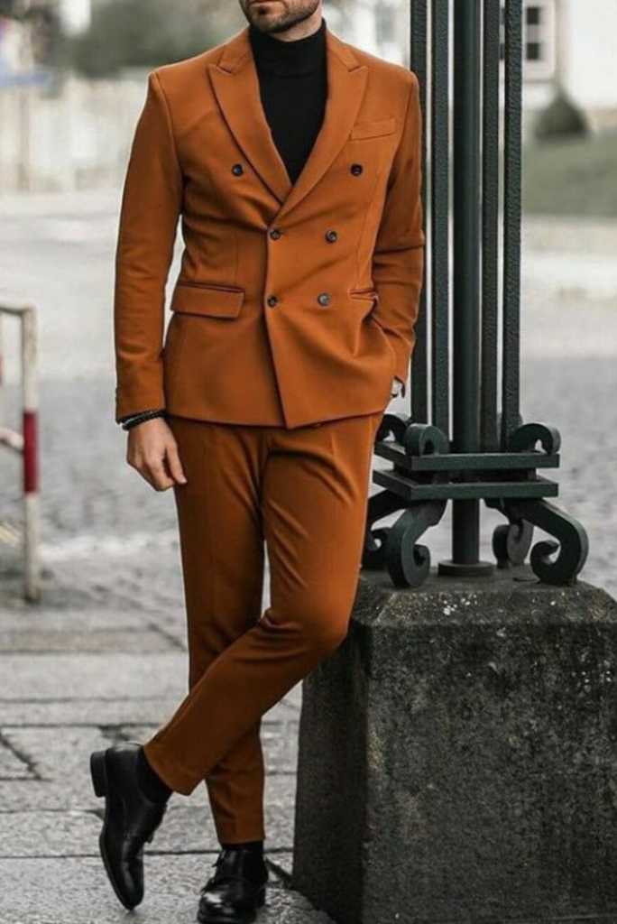 Men's Two Piece Suit Double Breasted Slim fit Suit Rust Suit Sainly