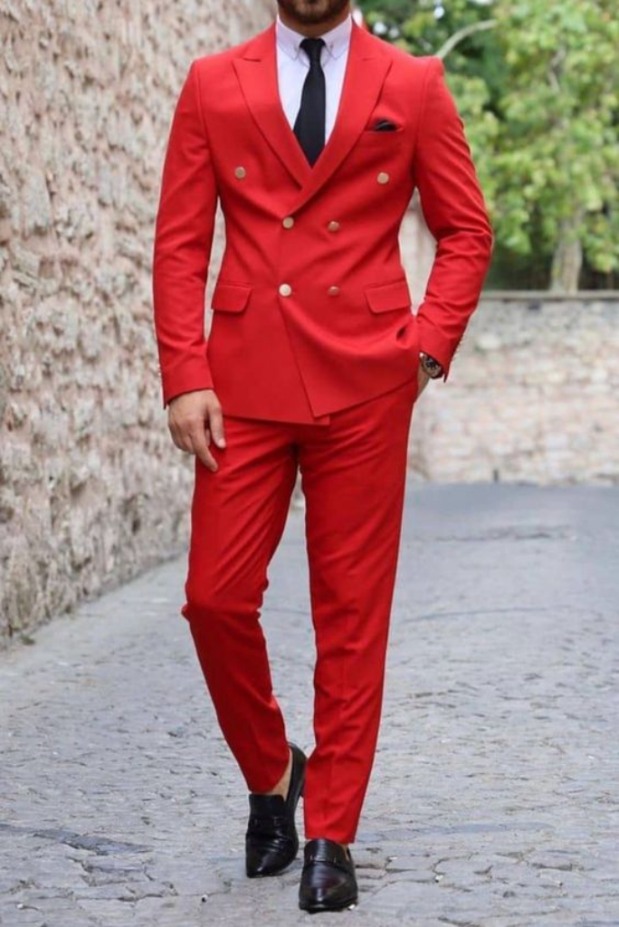 Men's Double Breasted Suit Red Two Piece Suit Wedding Suit Sainly