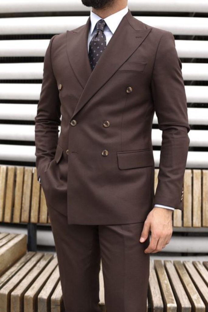 Men Brown 2 Piece Suit Double Breasted Suit Party Event Suit Sainly