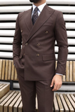 Men Brown 2 Piece Suit Double Breasted Suit Party Event Suit Sainly
