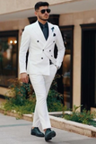 Double Breasted White Suit Men White 2 Piece Suit Wedding Suit Sainly