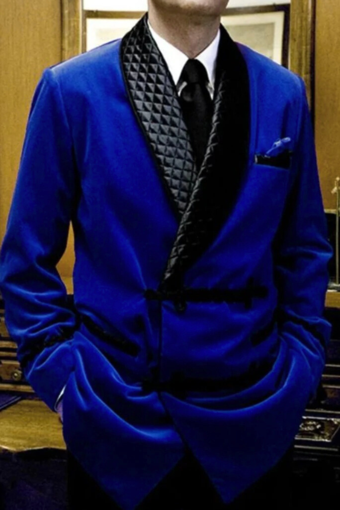 princess polly baby blue dress Smoking Blue Jacket Men Velvet Jacket Dinner Winter Coat Blue Sainly 32