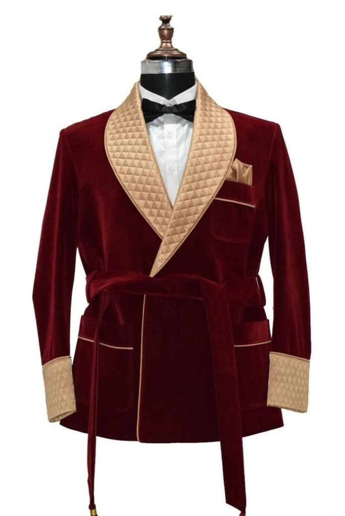Tuxedo Men Smoking Robe Men Smoking Jacket Maroon Winter Jacket