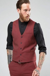 Men Waistcoats Maroon Wedding Formal Wear V Shape Vest Coats Sainly