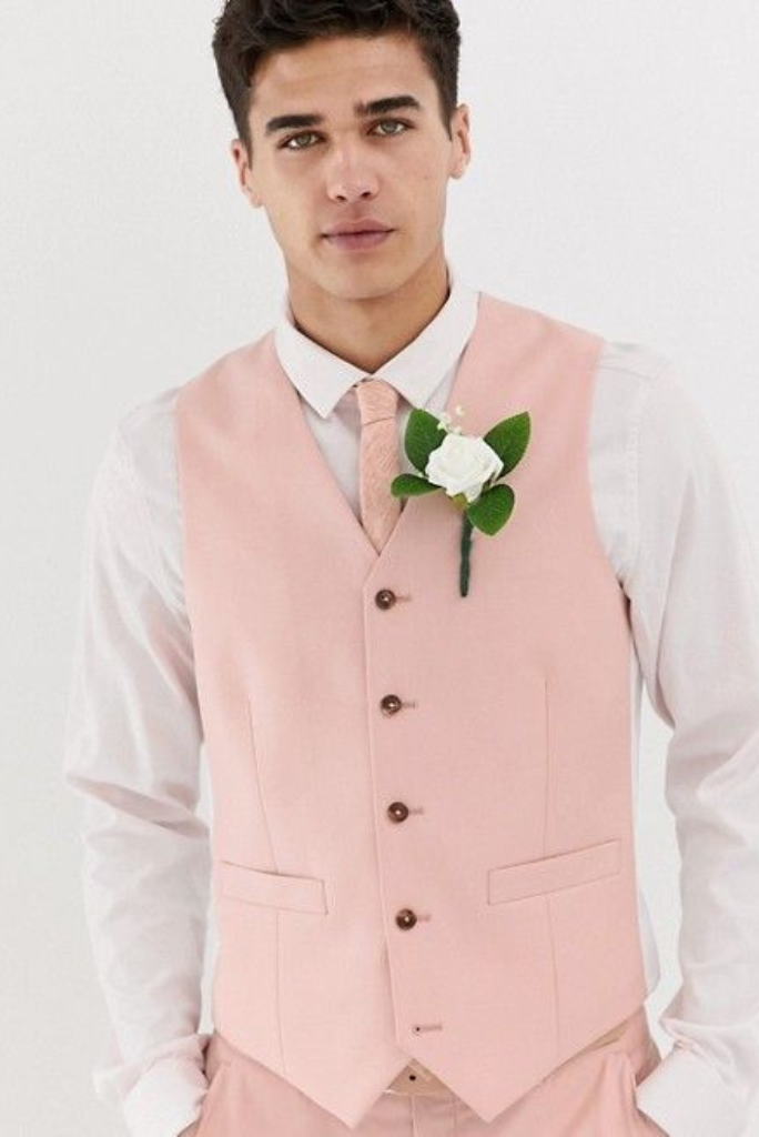 Men Waistcoats Peach Wedding Formal Wear Dinner Vest Coats Sainly