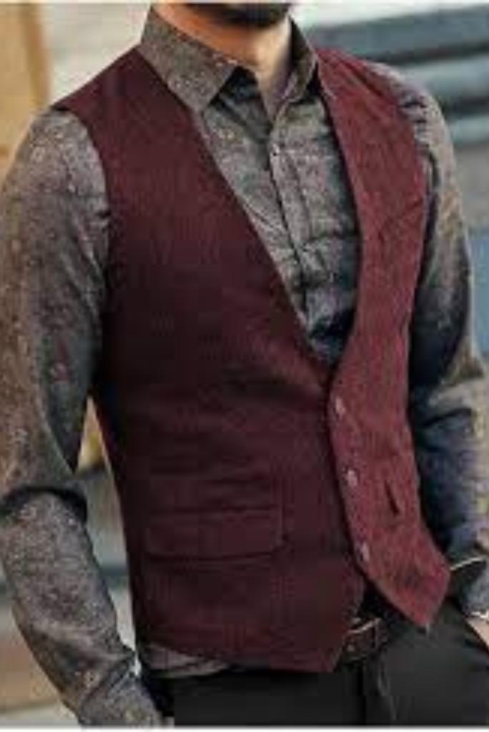 Men s Vintage Maroon Waistcoat with Adjustable V Shape Style Winter Tweed Waistcoat Wedding Formal Event Prom Groom Wear Bespoke