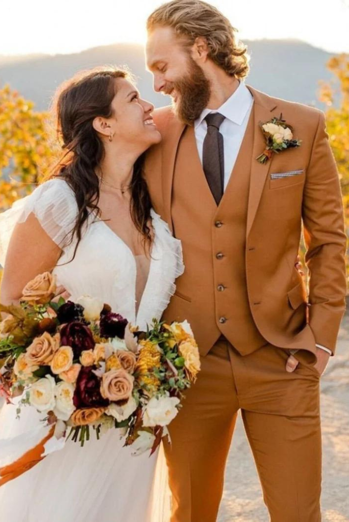 Men Rust Three Piece Suit Slim Fit Rust Suits Wedding Suit Sainly
