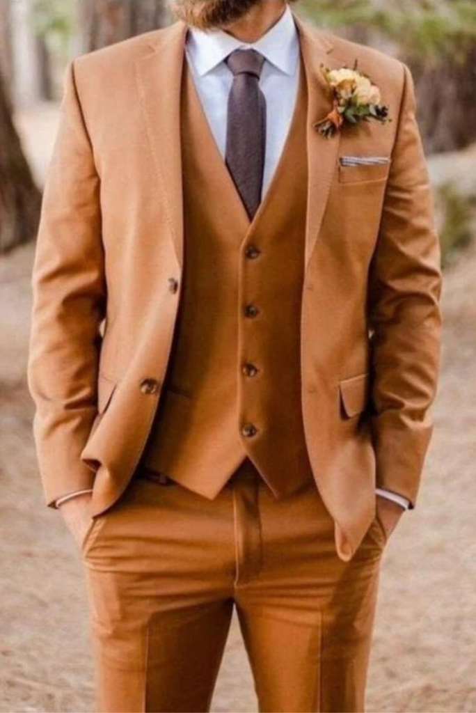Men Rust Three Piece Suit Slim Fit Rust Suits Wedding Suit Sainly– SAINLY