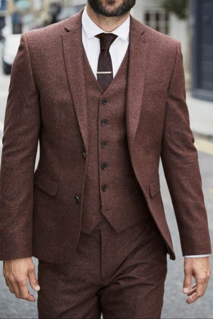 Men Tweed Brown Suit Wedding 3 Piece Suit Winter Brown Suit Sainly