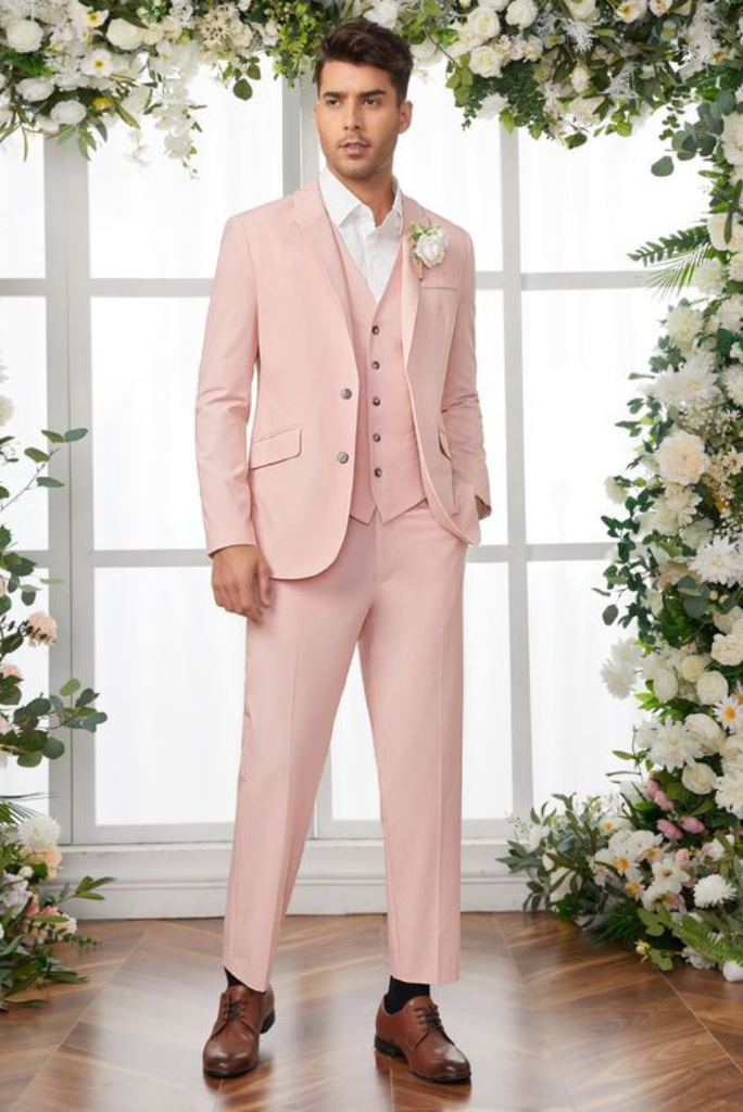 Men Peach Suit Three Piece Suit Wedding Suit Slim Fit Suit Sainly
