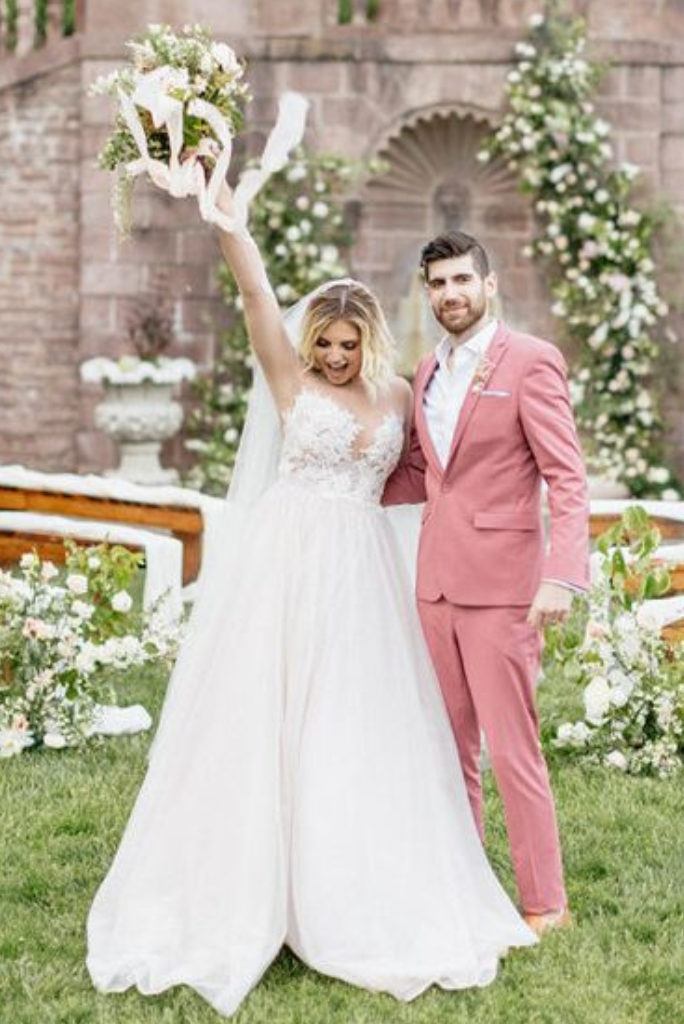 Peach wedding best sale suit