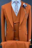Men Orange Three Piece Suit Wedding Suit Slim Fit Suit 3 Piece Sainly