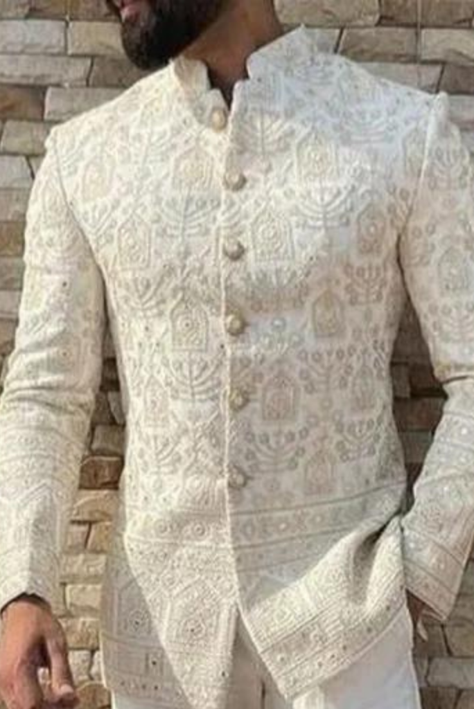 Men White Coat Jodhpuri White Blazer Indian Wedding Style Coat Sainly