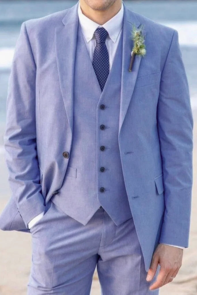 Men 3 Piece Sky Blue Suit Wedding Suit Blue Dinner Suit Blue Sainly 52 / 38