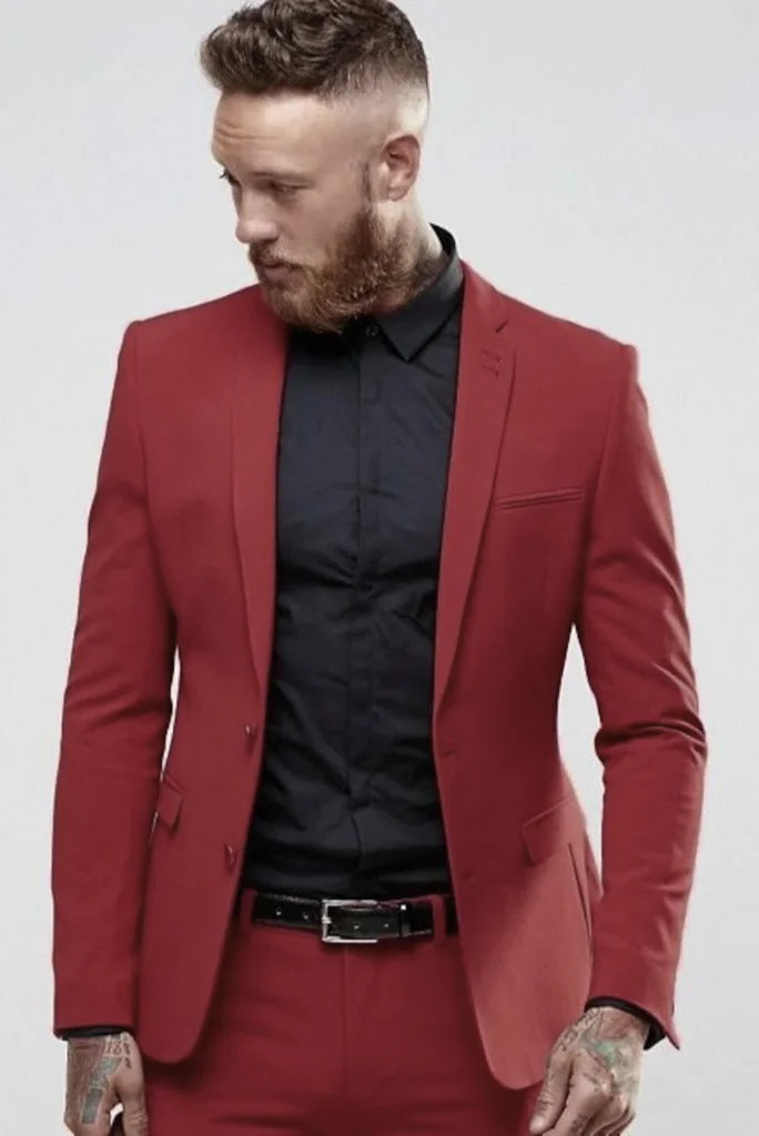 open lace back dress Red Suit Man Wedding Suit Red Bespoke Suit Red Classic Wear Sainly 58 / 56