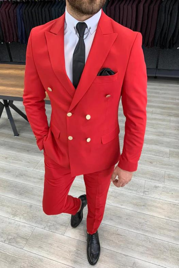 Men Double Breasted Red Suit Wedding Suit Bespoke Wear Sainly