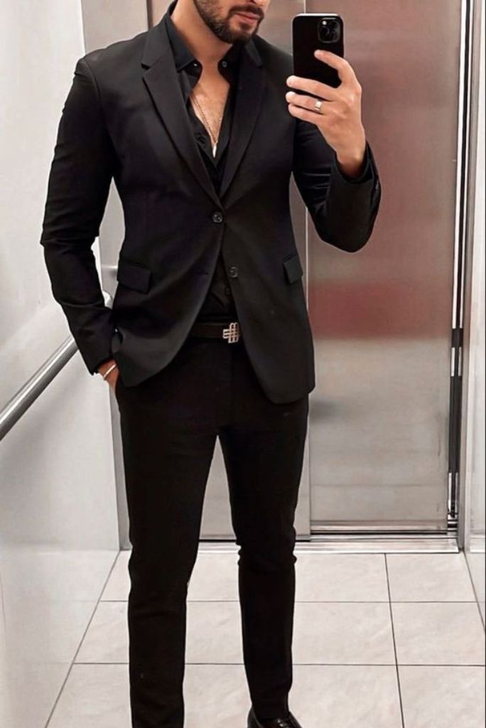 Single Breasted Black 2 Piece Men's Ball Suits